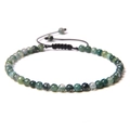 Adjustable 4mm moss agate bead bracelet with hand-woven black string for yoga - Moss Agate