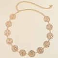 Elegant gold metal chain belt with textured round coin charms and lobster clasp closure - 19445 Large Geometric Disk Style-Gold