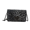 Borsa a spalla leopardata in pelliccia sintetica con catena dorata e chiusura a borchie - Stampa Leopardata Nero