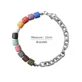 Bracciale a giuntura in pietra vulcanica colorata e acciaio al titanio da 22 cm - Stile di base / 22cm