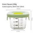 200ml borosilicate glass baby food storage container with green silicone lid and valve - Square / Green