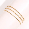 Three-layer 18K gold plated stainless steel anklet set with paperclip and snake chains - Style 4 Anklet / Gold