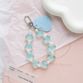 Portachiavi con perline a cuore, etichetta in pelle blu e cuori in acrilico per borse - Blu