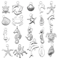 Silver marine life charms set featuring sea turtle, dolphin, mermaid for DIY jewelry - Mixed 20pcs Bright Silver Ocean Series