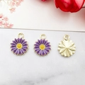 DIY daisy flower charm pendants in purple and yellow finish with gold metal back - 13x16mm / Purple