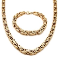 Set collana e bracciale bizantini dorati in acciaio inossidabile massiccio stile hip hop - 8mm / Collana da 65cm / Oro