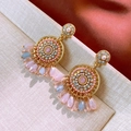 Bohemian gold hollow earrings with pink stone and blue crystal dangles in high-end finish - Bohemian Pink Blue Gemstone Beaded (26#)