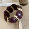 Detail of vintage acrylic and gold metal segment stretch bracelet in deep burgundy and gold - 8# Bracelet - Gold Spliced Deep Red