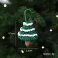 Handmade crochet Christmas tree ornament in green and white yarn with hanging loop - Green Striped Tree