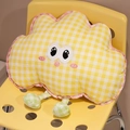 Cute cloud shaped plush pillow with yellow checkered pattern and pink ruffled edges - Yellow Plaid Cloud