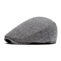 Classic men's newsboy cap featuring black and white herringbone wool blend fabric - L (58-60cm) / Light Gray