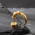 Golden punk dragon claw stud earring in polished stainless steel with dimensions - Animal Claw Talon Style (S234)
