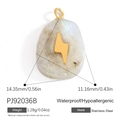 Waterproof stainless steel butterfly charm with gray stone and gold lightning pattern - PJ92036B-Grey White Stone Lightning