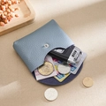 Blue-grey litchi grain genuine leather coin purse with silver snap button and key holder - Light Blue (Single Layer)