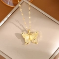 Golden butterfly pendant necklace with colorful micro-zirconia on a petal chain - A0117 Gold Colorful CZ Butterfly