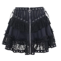 Miniabito punk gotico nero con balze in pizzo e cerniera a forma di cuore in metallo lucido - S / Minigonna In Pizzo Stile Punk Gotico Nero (wy23001)