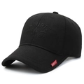 Gorra de béisbol negra con bordado oscuro de A-KURTZ y etiqueta lateral de marca roja - Ajustable / Negro