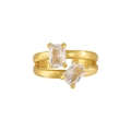 Elegant gold S925 sterling silver double-layer open ring with sparkling zircon stones - Size 16/Adjustable / 18K Gold