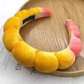Handmade braided headband with gradient pink and yellow velvet sponge padding design - Segmented Fluffy Headband / Velvet Gradient Yellow