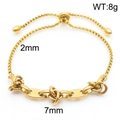 Adjustable golden stainless steel pig nose chain bracelet with pull sliding clasp - Pig Nose Oval Ring Gold (KB170809-Z)