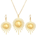 Golden sun jewelry set featuring blue diamond necklaces and matching sun earrings for women - Gold Sunburst Style (8315)