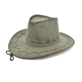 Close-up of faux suede cowboy hat with vintage hand-stitched edges and metal air vents - Army Green