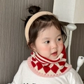 Kids warm knit neck warmer with red and white diamond pattern and matching headband - Heart Red