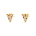 Chic 925 silver pizza stud earrings with red and white zircons in gold plating - Gold Pizza