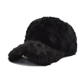 Detailed view of the black fuzzy plush baseball cap with soft faux fur texture - Black