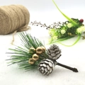 Artificial pine needles floral pick with snowy pinecones and gold berries for Xmas decor - Style B-Gold
