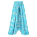 Detail of blue shell print fabric with white mesh overlay on high-waist summer beachwear - One Size / Blue Mesh Skirt