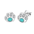 925 silver paw stud earrings with blue opal and shimmering zircon stones - Silver Cat Paw Opal Style (SE402-P)