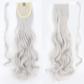 Silver grey long wavy ponytail hair extension with velcro wrap and inner lace net - Silver Gray