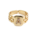 Verstellbarer goldener Ring Buchstabe A mit Zirkonia-Besatz und Gliederketten-Design - Einstellbar Offen / Buchstabe A