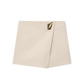 Chic beige asymmetrical skort for women featuring a stylish decorative gold metal buckle - XS / Beige