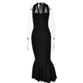 Elegant black halter neck backless dress with lace patchwork and fisheye hem - S / Black