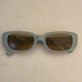 Retro square sunglasses with light blue frame and brown lenses for women's fashion - Sand Blue Frame Tea Lens