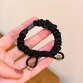 Elastic black satin scrunchie with faceted crystal beads and adjustable toggle - Black Crystal Decor Scrunchie 1Pc