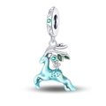 Charm élan lumineux en argent et bleu sarcelle avec zircons cubiques verts - Pendentif Renne de Guérison