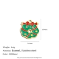 Detailed view of enamel Christmas wreath pendant with 18K gold plating and dimensions - Christmas Wreath