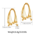 Detail showing dimensions of gold minimalist linear earrings with metallic beads - Wire Wrapped Beaded Drop Style (KE1539)