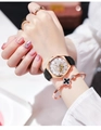 Detail der roségoldenen Mechanikuhr mit Herzfenster und schwarzem Lederarmband-Set - Klee Set (D518) / Schwarzes Lederarmband Weißes Zifferblatt