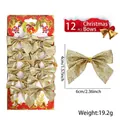 Set di 12 fiocchi natalizi glitterati oro 6x4cm per decorazioni albero di Natale - Oro