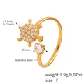Anello a tartaruga in acciaio inossidabile dorato con pavé di zirconi lucidi - US 7 / Tartaruga Dorata
