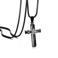 Fashionable black and white layered cross pendant necklace made of high-quality stainless steel - With 60cm Square Pearl Chain / Black