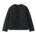 Veste matelassée noire pour femme avec col rond et poches de poitrine - XS / Noir