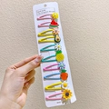 Detailed view of ten colorful kids hair clips with fruit and flower resin ornaments - Fruit Flower (Drip Oil Style 21) / 10 Pieces Pack
