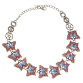 Vintage steampunk butterfly choker necklace with colorful enamel and bronze gears - Antique Bronze Red Blue Butterfly Necklace (N-1091)