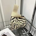 Chic zebra pattern knit tote bag in beige and black for stylish daily commuting use - Beige Zebra Print