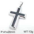Ciondolo a croce in acciaio argento con intarsio in carbonio nero, misura 41x28mm - Pendente A Croce In Fibra Di Carbonio Color Acciaio Stile C (Senza Catena) (KP116462-HR)